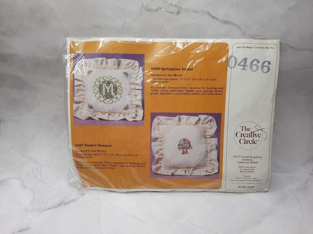 Vtg The Creative Circle Cross Stitch Pillow Sham Kit 0466 Springtime Initial
